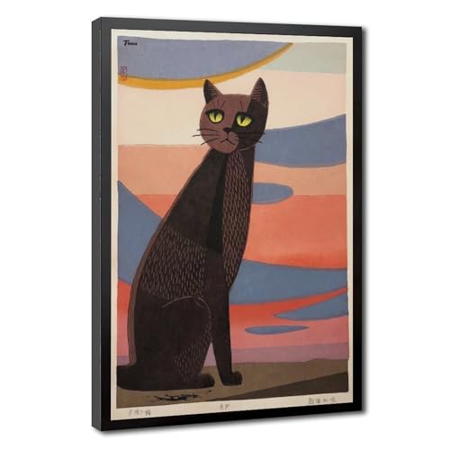 Affiche Chat au coucher du soleil WCYB style estampe japonaise Inagaki Tomoo pour salon