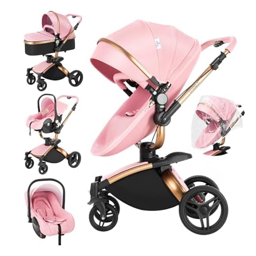 3 en 1 Sistema de Viaje Para Bebé 3 en 1 Cochecito de Paisaje Alto Carrito con Capazo Silla de Paseo Cochecito de Bebé Reclinable Cochecito Estándar Plegable de Recién Nacido (906 Pink)
