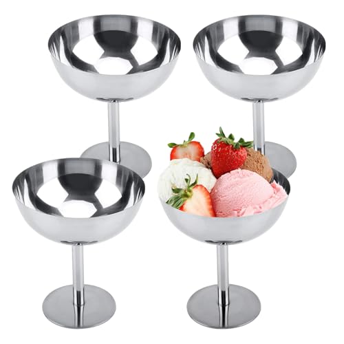 Ysislybin Copa de Helado, 4 Piezas Taza de Helado Tazón de Acero Inoxidable Copas de Ensalada Reutilizables Cuenco de Postre de 2O0 ml para Hacer Helados Frutas Pudín Postres (Alto)