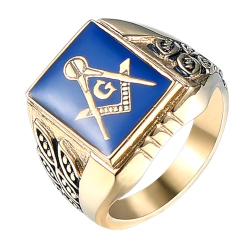 keigtuxh Anillo masónico para hombre, acero de titanio, con revestimiento epoxi, estilo punk vintage, símbolo religioso, joyería para regalo diario, Metal metal acero de titanio, No.