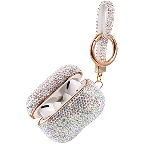 Sparkly Diamond Case for AirPods Pro 1&2 Generation with Keychain, Shockproof Protective Premium Bling Rhinestone Cover Skin Compatible with AirPods Charging Case (AB+Gold Plated)