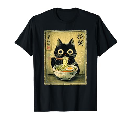 Kawaii Ramen Cat Vintage Japanese Retro Noodle T-Shirt