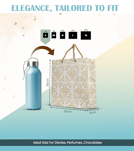 Image of Creative Art White & Gold Paper Gift Bags Small (Pack of 10) - Premium Kraft Paper, Reusable & Eco-Friendly, Perfect for Shopping, Return Gifts, Birthday, Party, Festive & Wedding Gift Packing