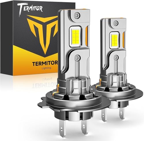Termitor Upgraded H7 H7LL Light Bulbs, 70,000LM Insane Brightness, Real 1:1 Halogen Mini Size H7 Fog Lights, 6500K White with Ultra-Bright LED Chips, Plug and Play, Pack of 2