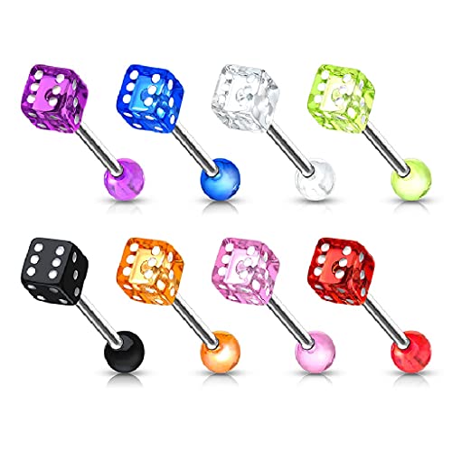 Lot 8 Piercings Langue DINA Dé Poker Casino Acier Chirurgical Inoxydable Anti Allergique Barbell LOVEPIERCING