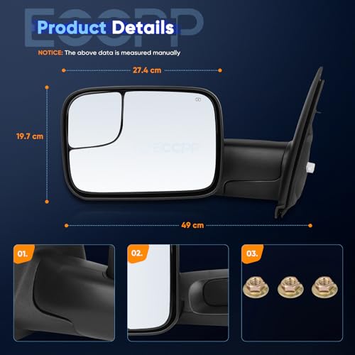 ECCPP Flip-Up Tow Mirrors for 2002–2009 Dodge Ram Trucks - Image 5
