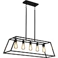 XISLTHOTSL Black Kitchen Island Lighting, 5-Light Farmhouse Chandeliers, Modern Industrial Linear Rectangle Pendant Light Fixtures for Dining Room Kitchen Bar Foyer(Metal, E26 Base)