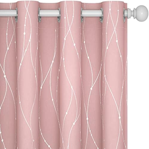 Deconovo Pink Blackout Window Curtains for Teen Girls Room, 84 Inch Long - Energy Saving Pattern Curtain Panels for Baby (52 x 84 Inch, Coral Pink, 2 Panels)