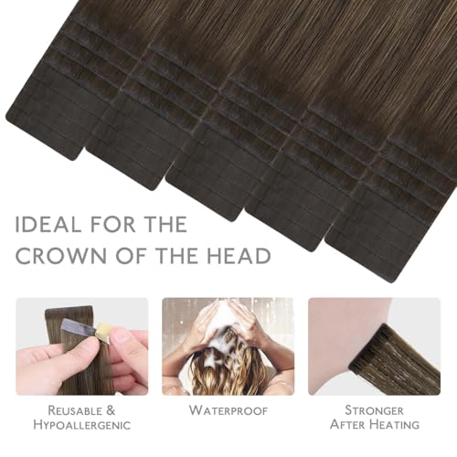 Image of WENNALIFE Invisi Edge & Classic Tape in Hair Extensions Human Hair | 18 Inch 100g 40pcs (Invisi Edge & Classic) Balayage Chocolate Brown to Caramel Blonde Invisi Remy Hair