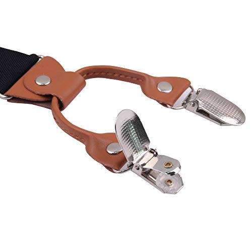 Guchol Suspenders Bow Tie For Mens And Women Heavy Duty Elastic Wide Suspenders Strong 4 Metal Clips Adjustable (Brown) #TOP3