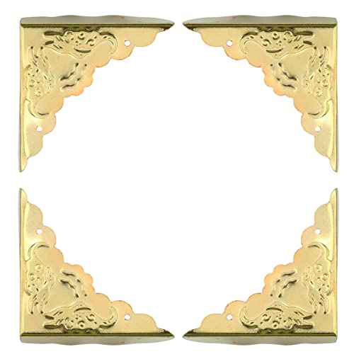 Image of Antrader Antique Decorative Box Corner Protector Edge Safety Furniture Corner Guard, 1.6 inch x 1.6 inch Gold Tone, Pack of 24