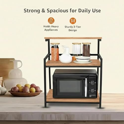 Image of TEKAVO Engineered Wood Multi-Purpose Rack for Microwave | OTG | Oven | Kitchen Organizer | Mile Oak | 60L x 40W x 70H CM