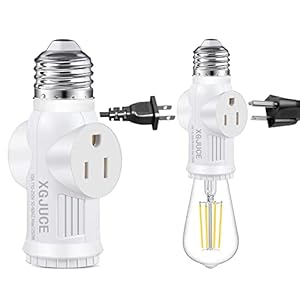 3 Prong Light Socket to Plug Adapter,E26 Outdoor Light with Outlet,E27 Light Bulb to 2/3 Prong Outlet Plug Splitter Converter for Garage Porch CCTV Camera (1, White)