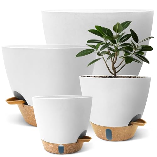 Comparison: Best Pots For Bottom Watering 8 12/10/9/8 inch Self Watering Pots with Visual Water Window, Extra Large Self Watering Plant Pot with Drainage Holes and Saucers, White Flower Pots for Indoor Plants