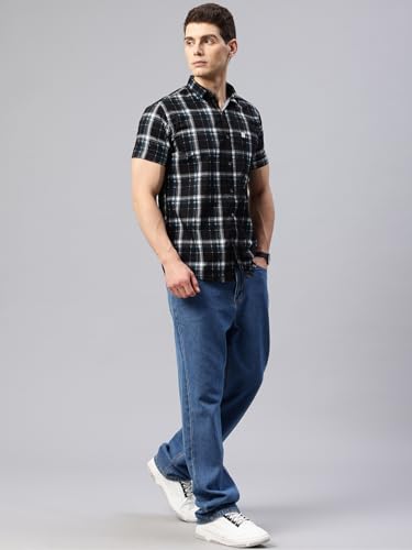 Image of Majestic Man Slim Fit Short Sleeve Checked Pure Cotton Casual Shirt