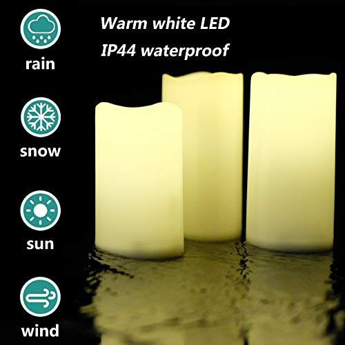 Image of NONNO&ZGF 3X 6'' Outdoor Waterproof Flameless Candles, 3 Pack, Warm White LED Resin Rainproof Pillar Battery Plastic Candle with Remote Control /Timer.