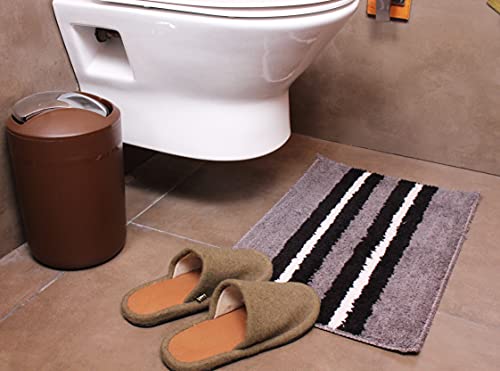 Image of Flooring India Co Bath Mat Super Soft, Anti Slip Stripe Mats (Grey, 38x58 cm) Pack of 1