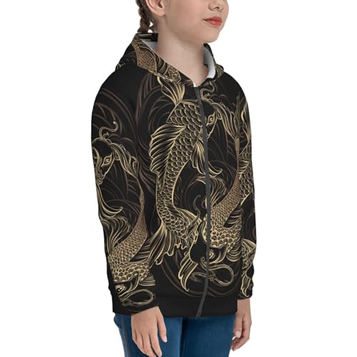Gold Koi Carp Kids Pullover Hoodies Boys Zip Up Sweatshirts Girls Athletic Clothes with Pocket4