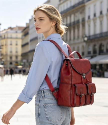 Image of COOLCY Women Vintage Genuine Leather Backpack Purse Fashion Rucksack Practical and Stylish Retro Daypack Bag (Wine)
