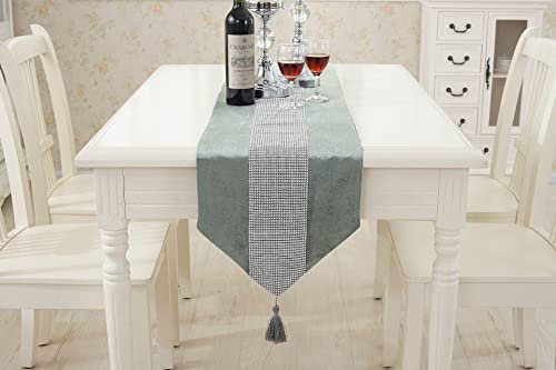 HeMiaor 13x98 inches Wedding Elegant Tassel Sequined Rhinestones Table Runner Sparkly Table Covers with Diamante Strip and Tassels, Grey by HeMiaor - Used condition - Image 5