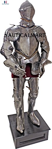 NauticalMart Italian Full Suit of Armor Medieval Knight Closed Helmet Costume Silver