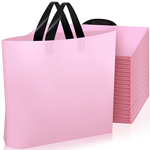 Geyee 100 Pack 16 x 12 Inch Pink Plastic Shopping Bags for Small Business Boutique Merchandise Pink Retail Shopping Bags Bulk with Handles for Gift Wrapping Party Favors Birthday