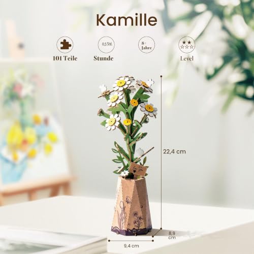 ROBOTIME 3D Holz Blumen Puzzle Kamille, Modellbausätze für Erwachsene zum Zusammenbauen, künstliche Ewige Blüten, DIY Bastelset… – Ansicht 2