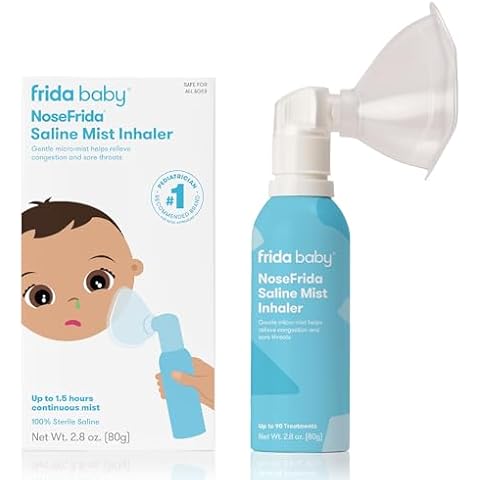 Frida Baby NoseFrida Saline Mist Nasal Inhaler & Mask, Nasal Decongestant Spray for Congestion Relief & Allergy Relief for Babies + Toddlers, Nasal Saline Spray to Soothe Stuffy Nose & Sore Throat Cover