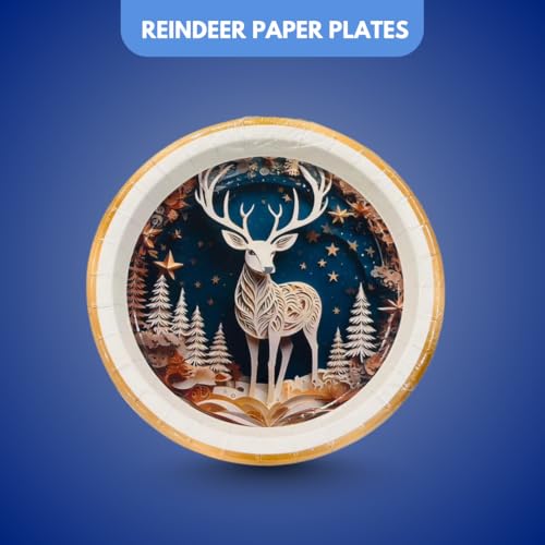 Image of Wanna Party Reindeer Christmas Paper Plates Pack of 8 for Xmas Dinnerware Serving for Xmas Holiday Party