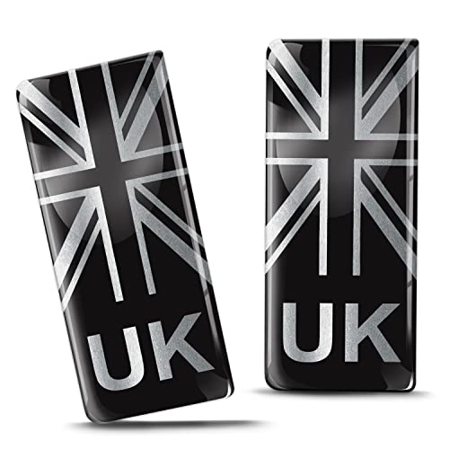 Biomar Labs 2 x 3D Gel Silicone Badge Car Number Plate Self-Adhesive Stickers GB UK United Kingdom Union Jack National Flag Silver EU Motorcycle Road Decals QS 10