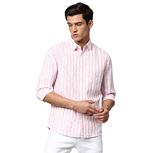 Image of Dennis Lingo Men's Striped Slim Fit Casual Shirt for Men with Spread Collar