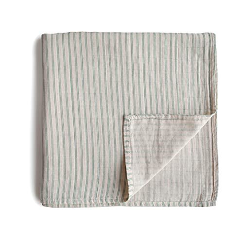 Image of mushie Muslin Baby Swaddle Blanket | 100% Organic Cotton (Sage Stripe)