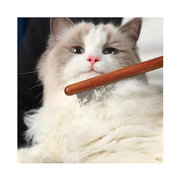 Andiker Langer & kurzer Katzenkamm, Stahlzahnkamm mit Holzgriff, Haustierkämme für Katzen und Hunde, entfernt Knoten & abgestorbene Haare Fellpflegekamm – Bild 6