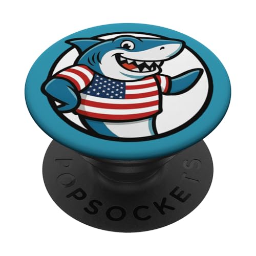 USA Flag Shark Funny American Patriotic 4th of July PopSockets PopGrip Adhesivo