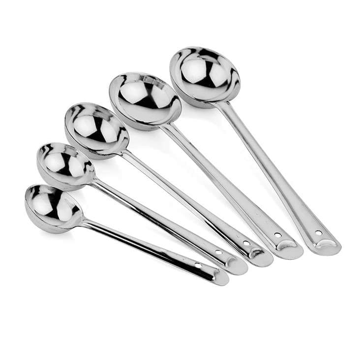 Image of Stainless Steel Wok Spatula and Ladle Set with Wooden Handles 2 Piece Cooking Tool Set for Stir Fry Deep Fry and Serving (LADLE Set 5PCS)