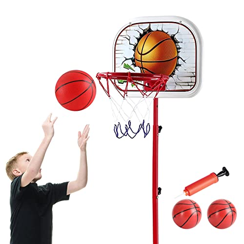 PELLOR Mini Panier de Basket Exterieur Intérieur Portable Réglable Hauteur 63-170 cm Panier Basket Enfant avec Pompe et Balle pour Enfants Cover