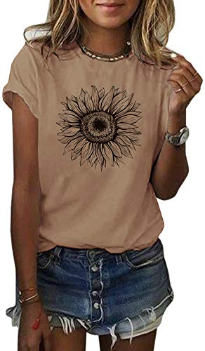 T-shirt tournesol à manches courtes pour femme Cicy Bell kaki taille M