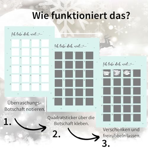 Adventskalender zum Rubbeln „ICH LIEBE DICH“ Weihnachtskalender,Adventskalender für Weihnachten,Postkarte für Adventskalender „Ich liebe Dich“.