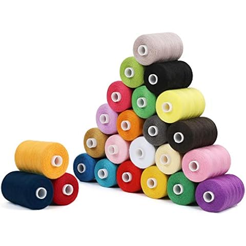 Curtzy Polyester Sewing Machine Thread Spools Set in Assorted Colours (24 Pack) - 6cm/ 2.36 Inch Spools with 914m/1000 Yards of Thread - Bobbin Spool Kit in 24 Colours for Hand and Machine Embroidery Cover
