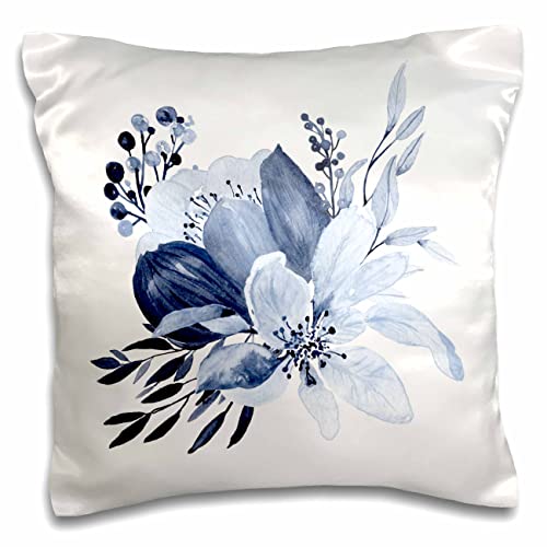 3dRose Anne Marie Baugh Pretty Blue Image of Watercolor Floral Illustration (pc-328607-1) Pillow Case, White