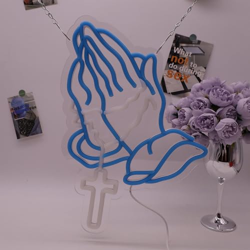 Image of Praying Hands Neon Sign, USB Powered LED Light for Faith Decor | Prayer Wall Decor for Bedroom, Worship Room, Believers Space, Party Decoration and Faith Gift