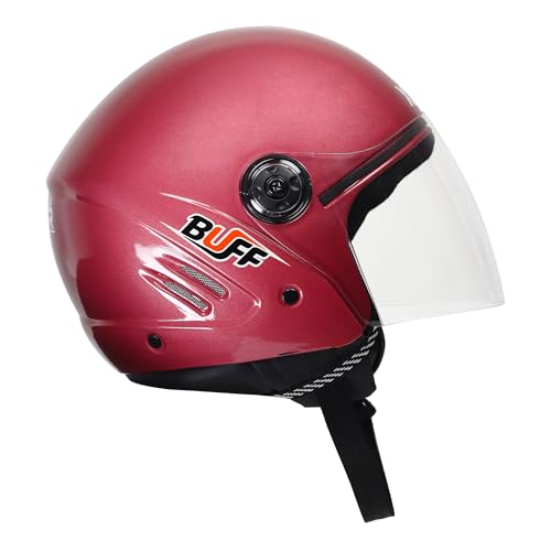 Image of Buff Open Face Motorcycle Helmet Medium | ISI Certified Bike Helmet for Men & Women | Lightweight ABS Shell with Clear Visor & Quick Release Strap for Scooter & Bike Riding (Matte Black)