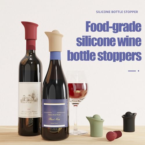 Image of Silicone Wine Stopper for Wine Bottles, 2025 New Wine Stoppers for Wine Bottles, Seal Bottle Cover for Beer Champagne, Glass Bottle Sealer Covers Wine Stoppers for Home Use (4, Round Head)