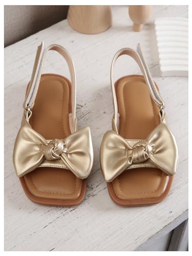 GORGLITTER Girl's Sandals Metallic Bow Flat Sandals Dressy Ankle Strap Cute Summer Wedding Beach Sandals 20252