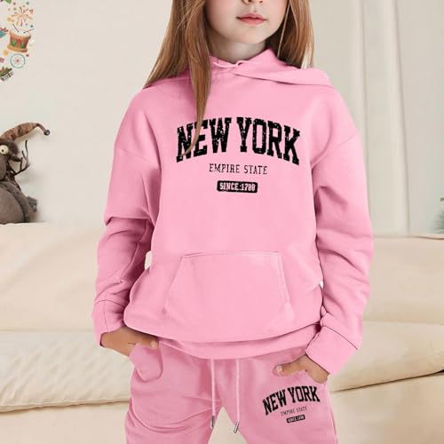 New York Kids 2 Piece Outfits Girls Casual Sweatsuit Sets Letter Painted Pullover Hoodie & Sweatpants Clothes Set2
