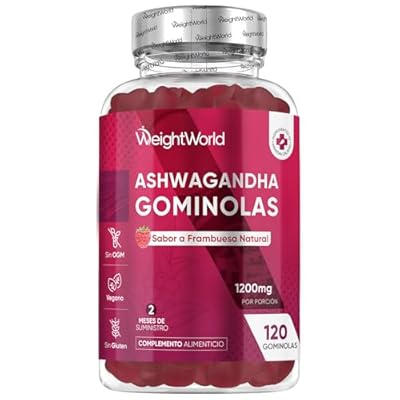 WeightWorld - Ashwagandha Gominolas 1200mg - 120 Gomitas Veganas con Sabor a Frambuesa - Suplemento Ayurveda de la Withania Somnifera  Sin Gluten  Sin Lactosa y Keto para 2 Meses