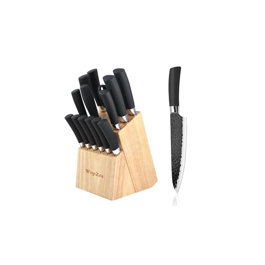 Kitchen-Knife-Set-Non-Stick-Knives-with-Wood-Storage-Serrated-Steak-Knife-Chef-Knife-Scissors-with-Sharpener-15Pcs-Ultra-Sharp-Cutlery-Block-Sets-for-Home-Pro-Use-Best-Gift-Black Kitchen Knife Set Non Stick Knives with Wood Storage, Serrated Steak Knife, Chef Knife, Scissors with Sharpener, 15Pcs Ultra-Sharp Cutlery Block Sets for Home & Pro Use Best Gift (Black)