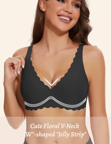 Gailife Wireless Bras for Women No Underwire Comfortable Seamless Bralettes with Support Everyday Cute Floral Plunge Bra2
