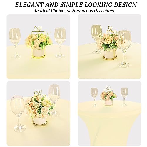 Image of 4 Pack 32x43 Inch Cocktail Table Cover Spandex Stretch Square Corners Tablecloth, Beige Cocktail Round Table Cloth, Fitted High Top Table for Bar, Weddings, Birthday, Banquet, Party (Beige)
