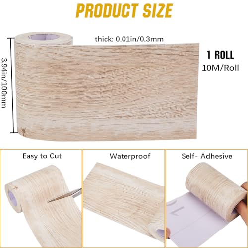 Image of GORGECRAFT Wood Grain Tape 3.94 inch x 33 feet Self-Adhesive Realistic Wood Duck Tape Textured Furniture Grain Repair Patch for Tables Chairs Windows Floors Renovation Home Decor Seashell Color